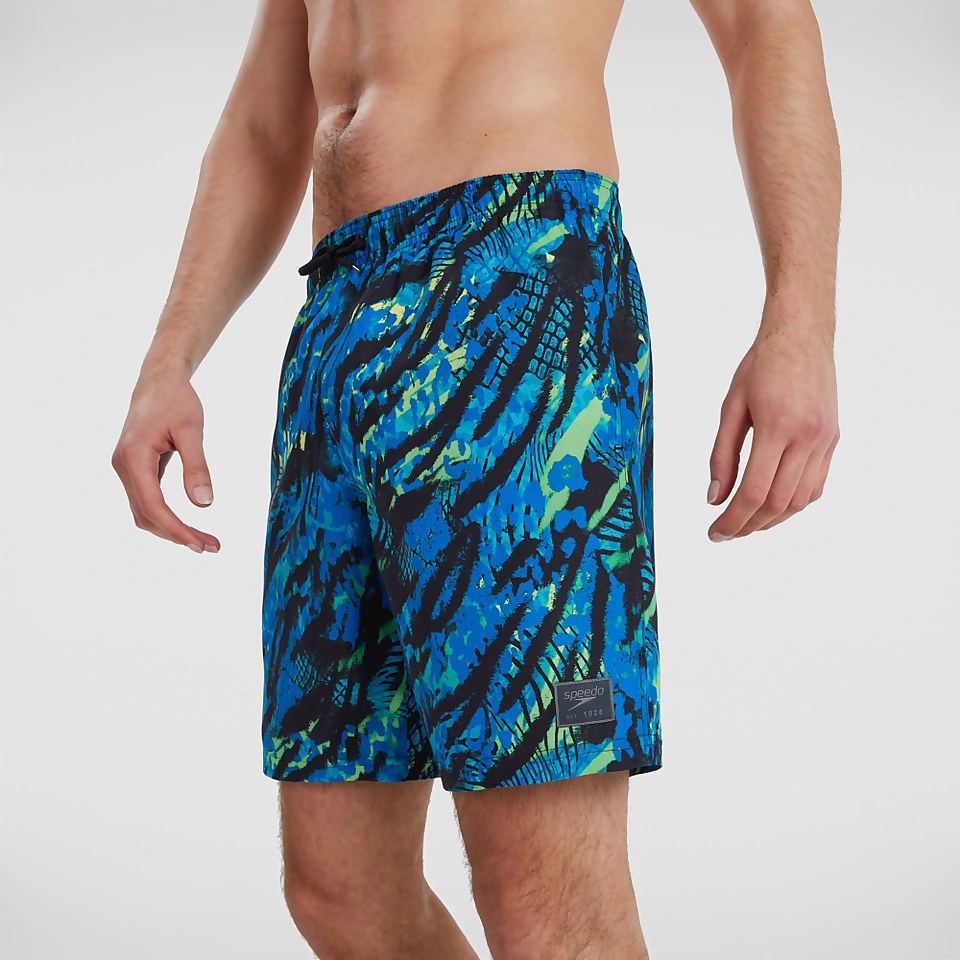 Men's Print Leisure 18" Swim Short Black/Blue