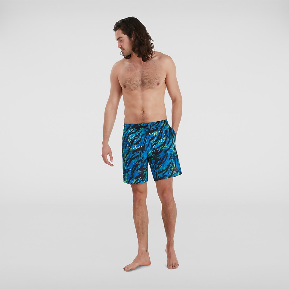 Men's Print Leisure 18" Swim Short Black/Blue