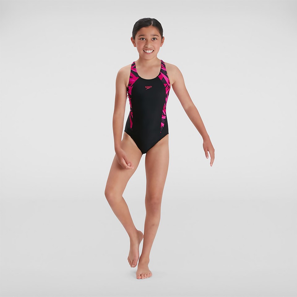 Girls' Hyperboom Splice Muscleback Swimsuit Black/Pink