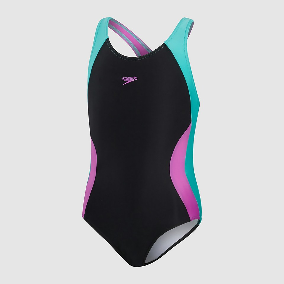 Maillot de bain Fille bicolore Spiritback noir/bleu