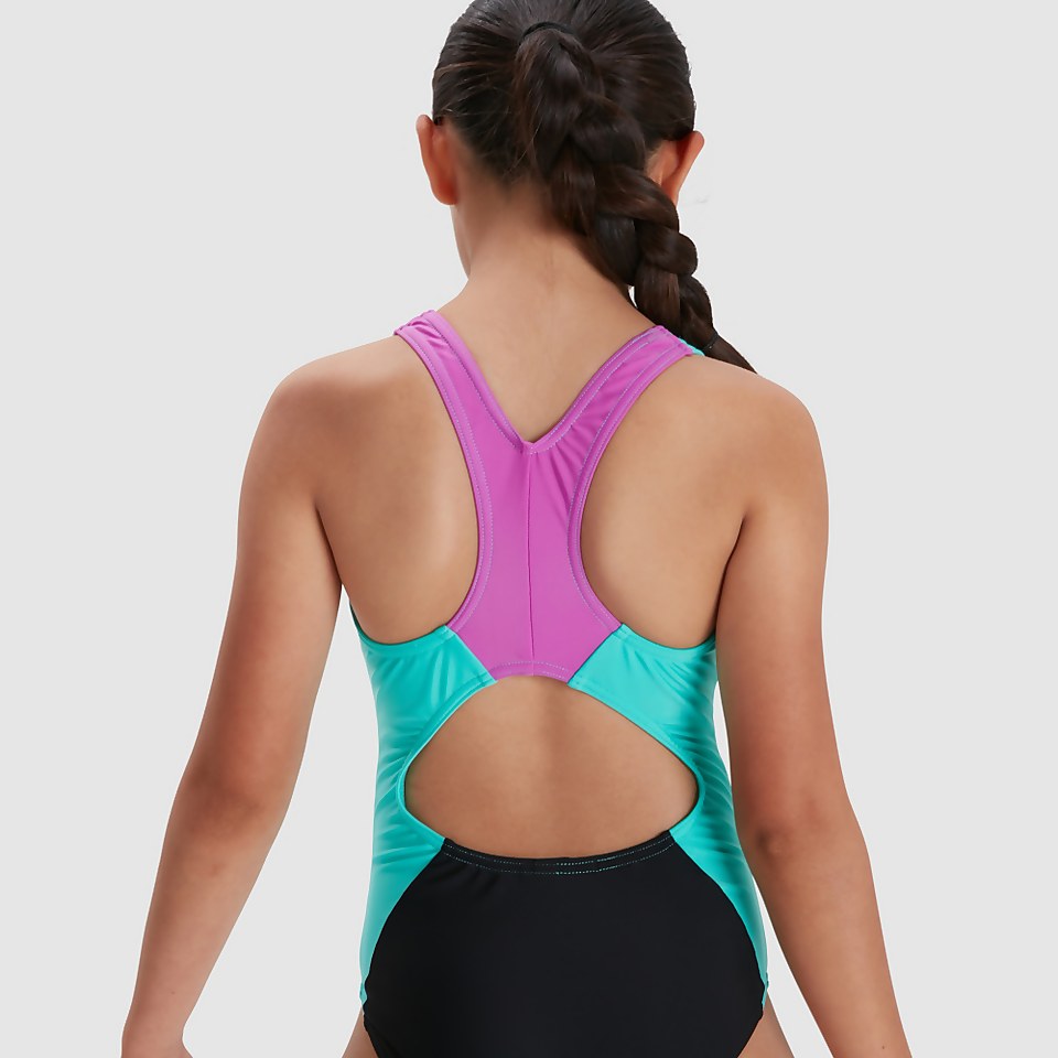 Maillot de bain Fille bicolore Spiritback noir/bleu