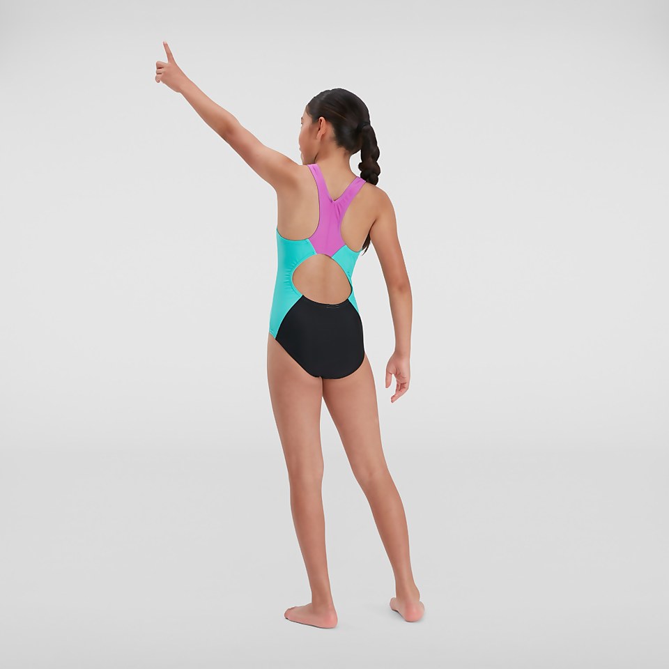Maillot de bain Fille bicolore Spiritback noir/bleu