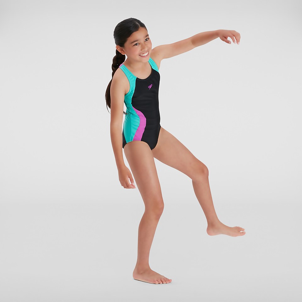 Maillot de bain Fille bicolore Spiritback noir/bleu