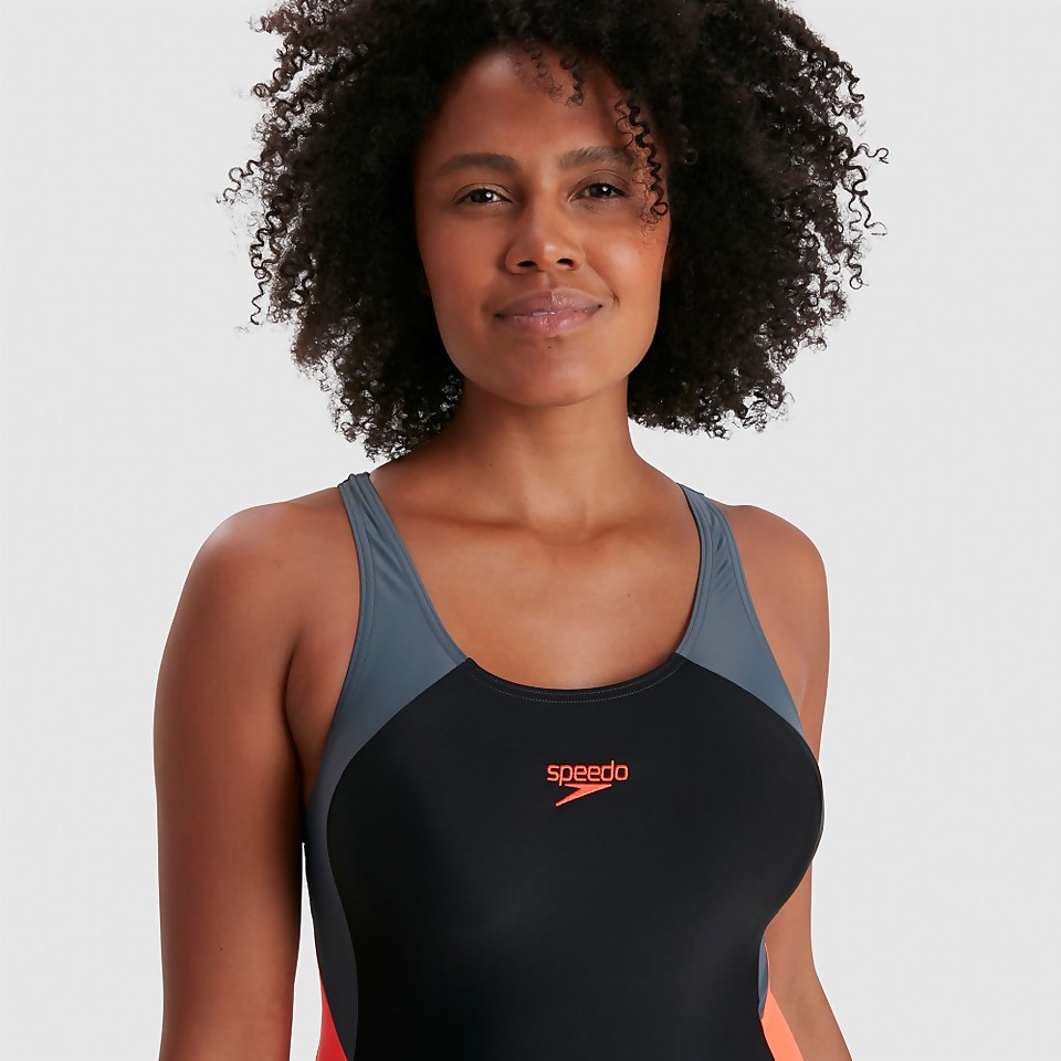 Damen Colourblock Splice Muscleback Badeanzug Schwarz/Grau