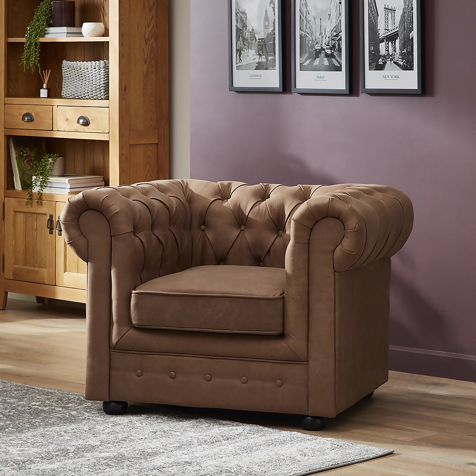 Chesterfield Faux Leather Armchair - Tan
