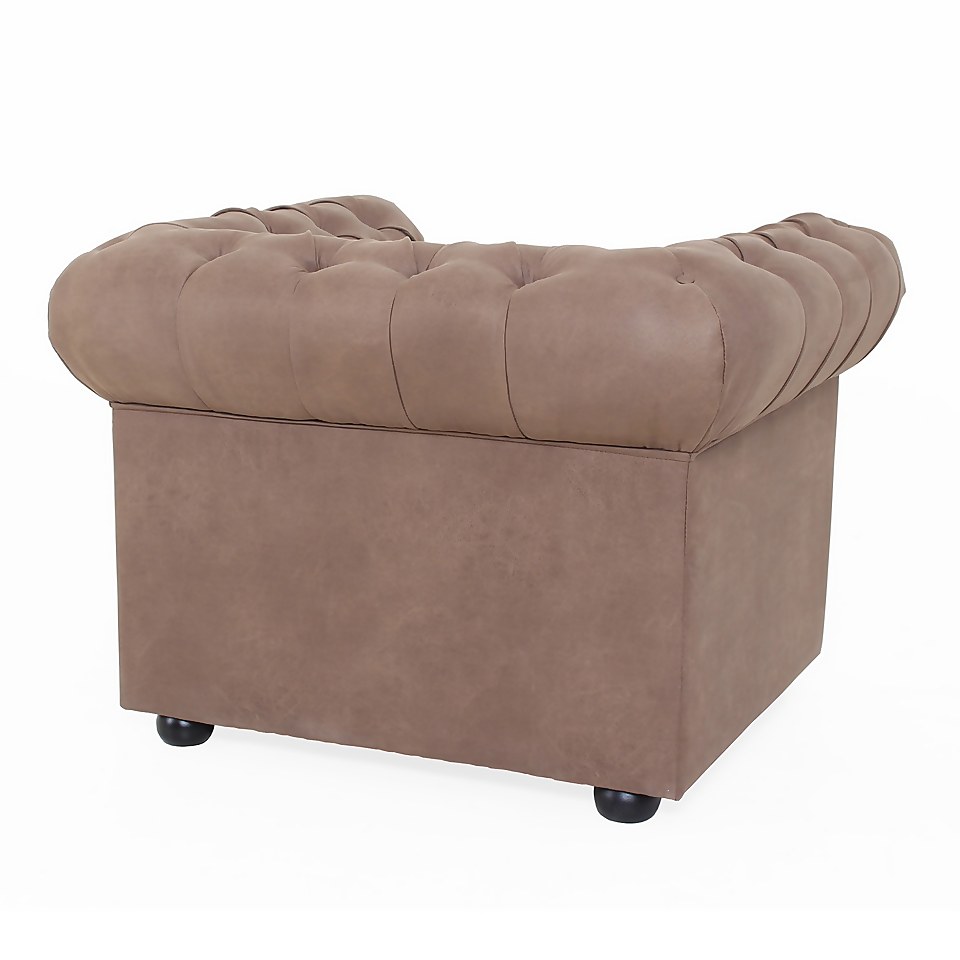 Chesterfield Faux Leather Armchair - Tan