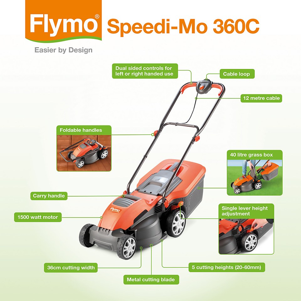 Flymo Speedi-Mo 360C Corded Rotary Lawnmower - 1500W