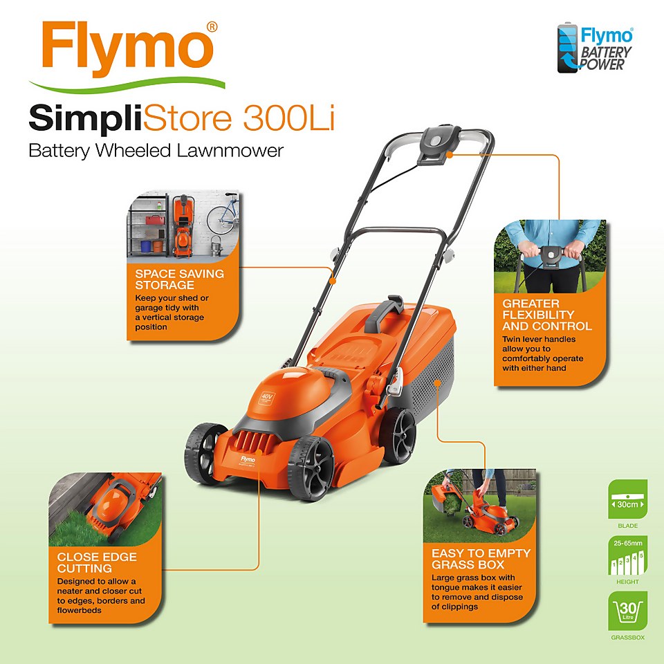 Flymo SimpliStore 300 Li Cordless Rotary Lawnmower - 40V