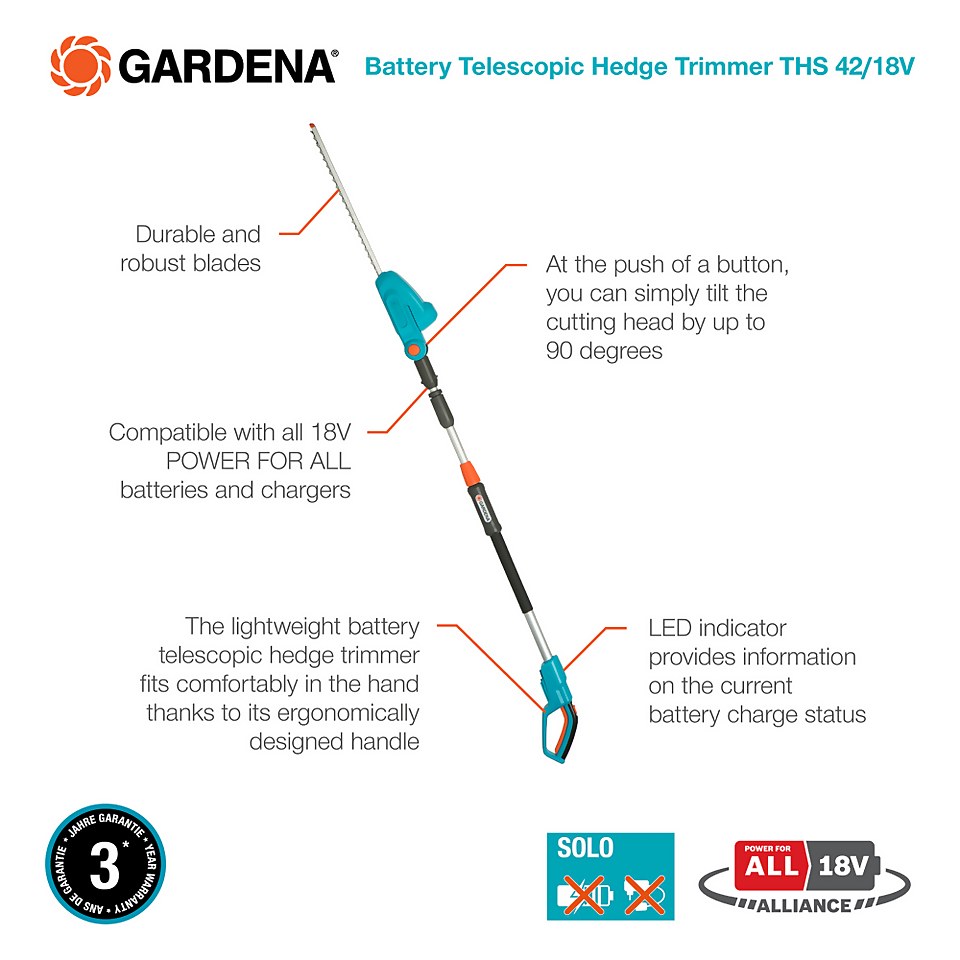GARDENA Telescopic Cordless 18V Hedge Trimmer