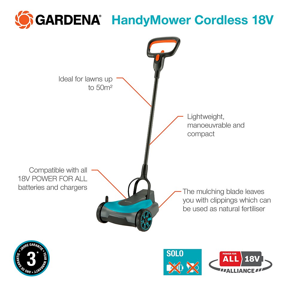 GARDENA 18V HandyMower Cordless Lawn Mower - 22cm