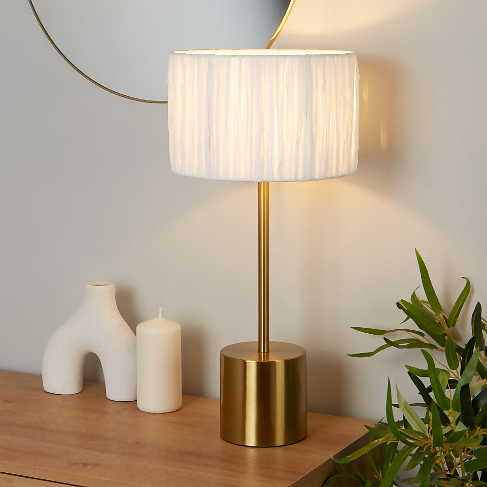 Raffia Table Lamp - White & Gold