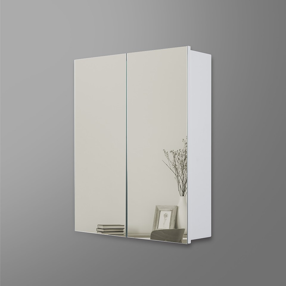 Double Door Mirrored Bathroom Cabinet - White