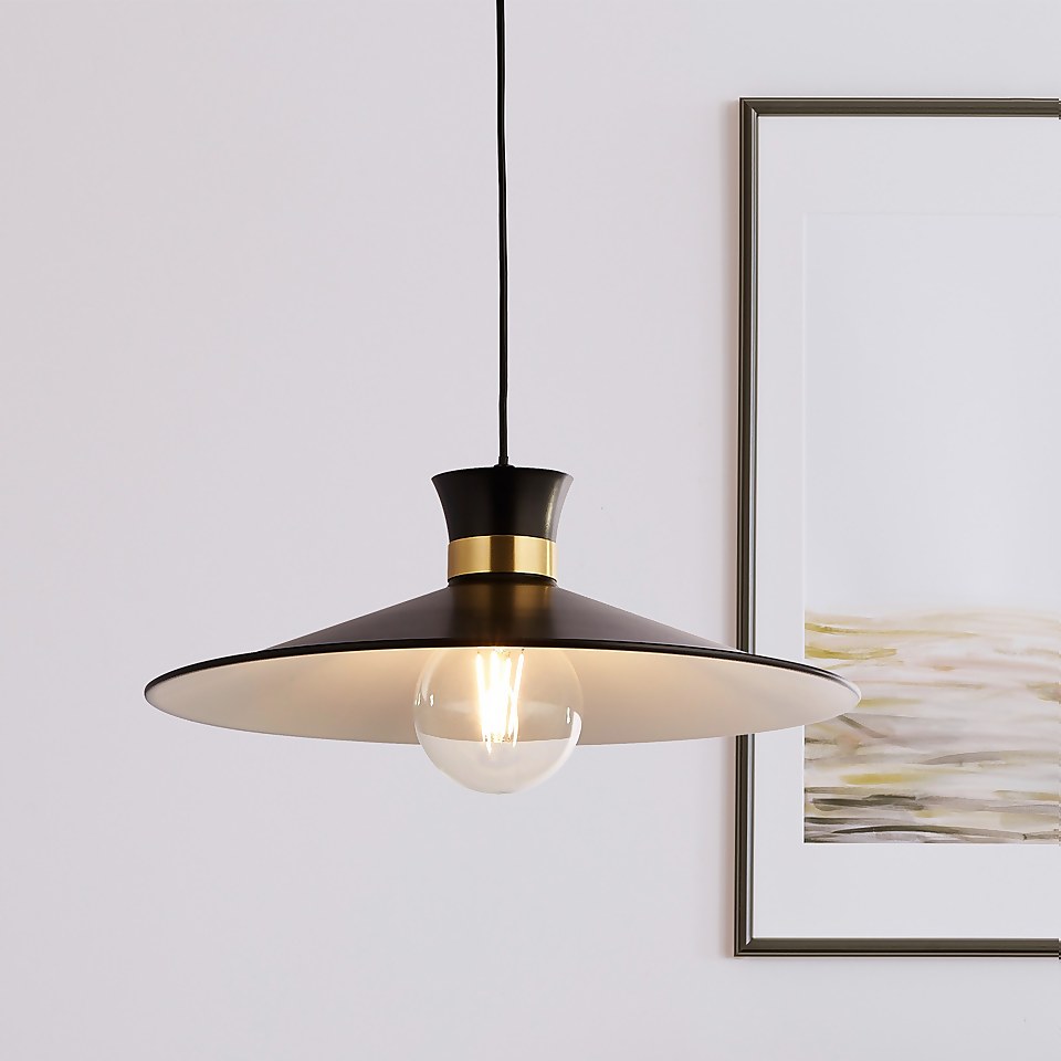 Balham Pendant Ceiling Light - Black & Brass