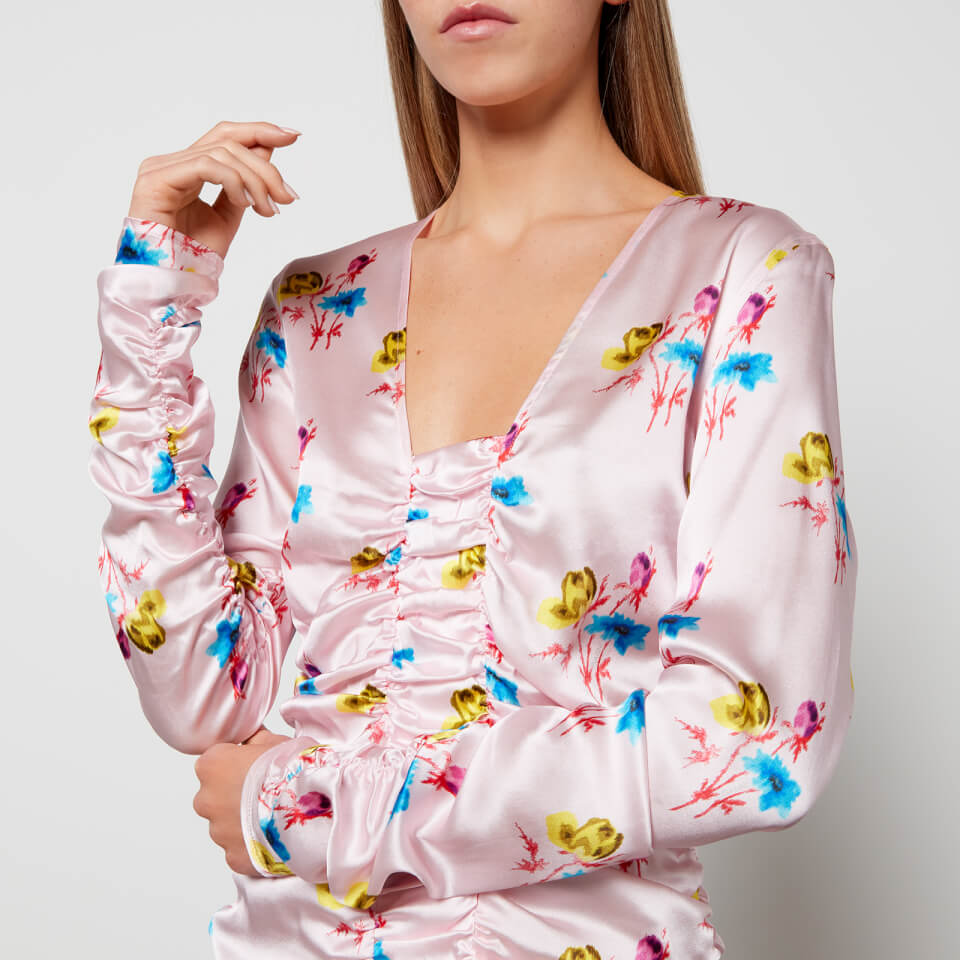 Ganni Women's Silk Stretch Satin Dress - Floral Light Lilac