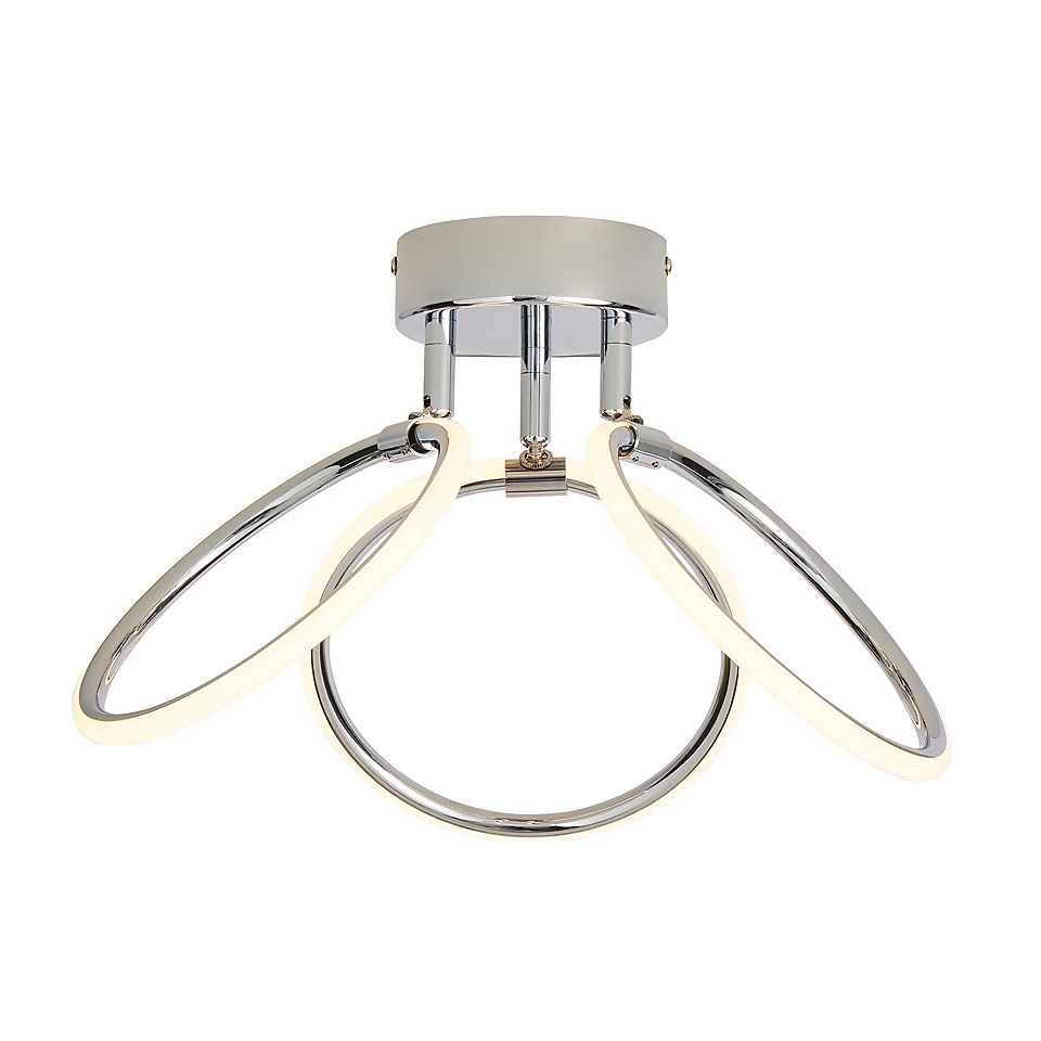 Hudson 3 Ring LED Semi Flush Ceiling Light - Chrome