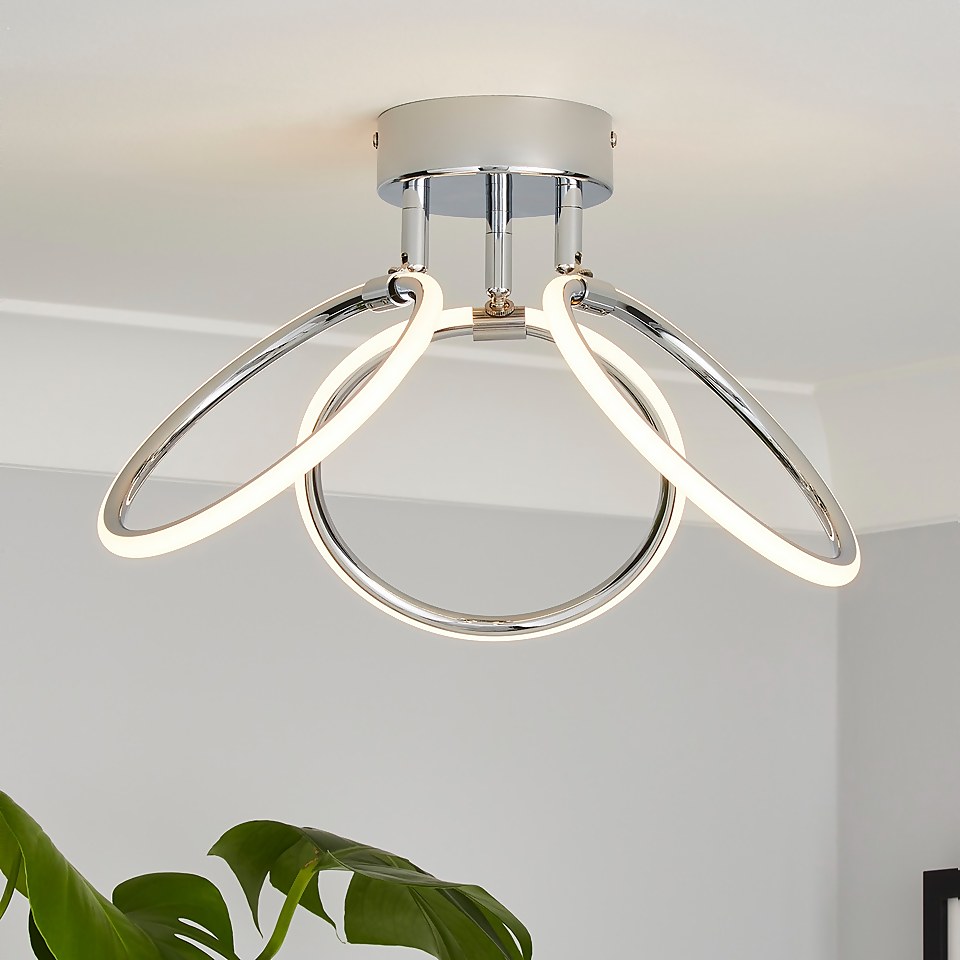 Hudson 3 Ring LED Semi Flush Ceiling Light - Chrome