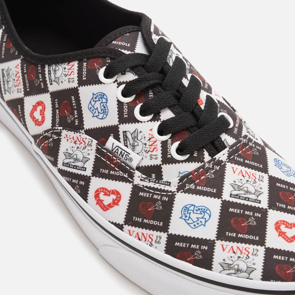 White vans with black letters discount