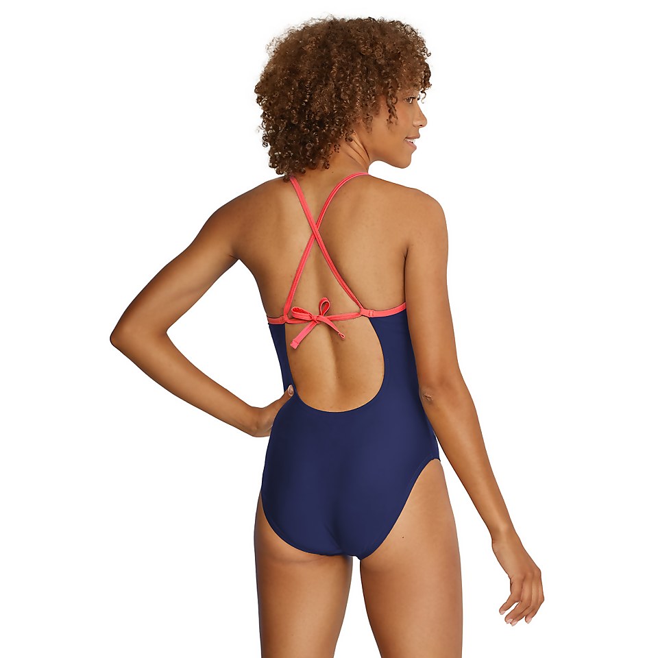 High Neck Colorblock Tie Back One Piece