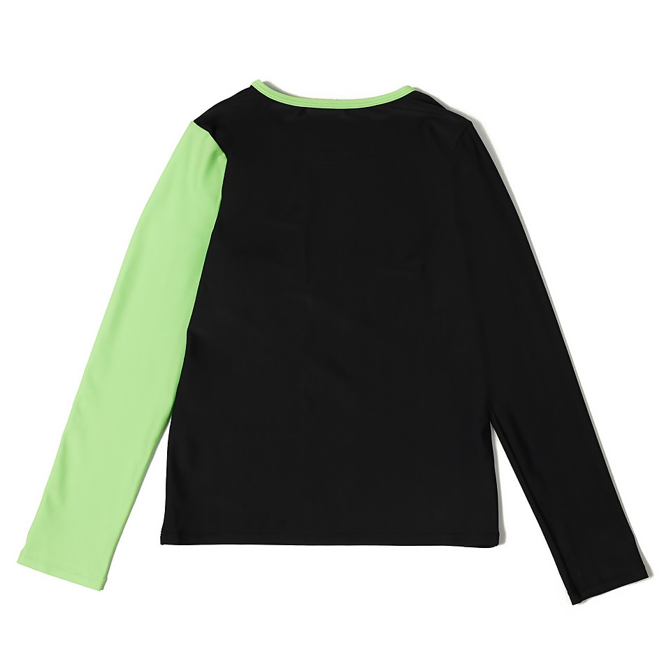 Girls Long Sleeve Solid Blocked Logo Rashguard Black