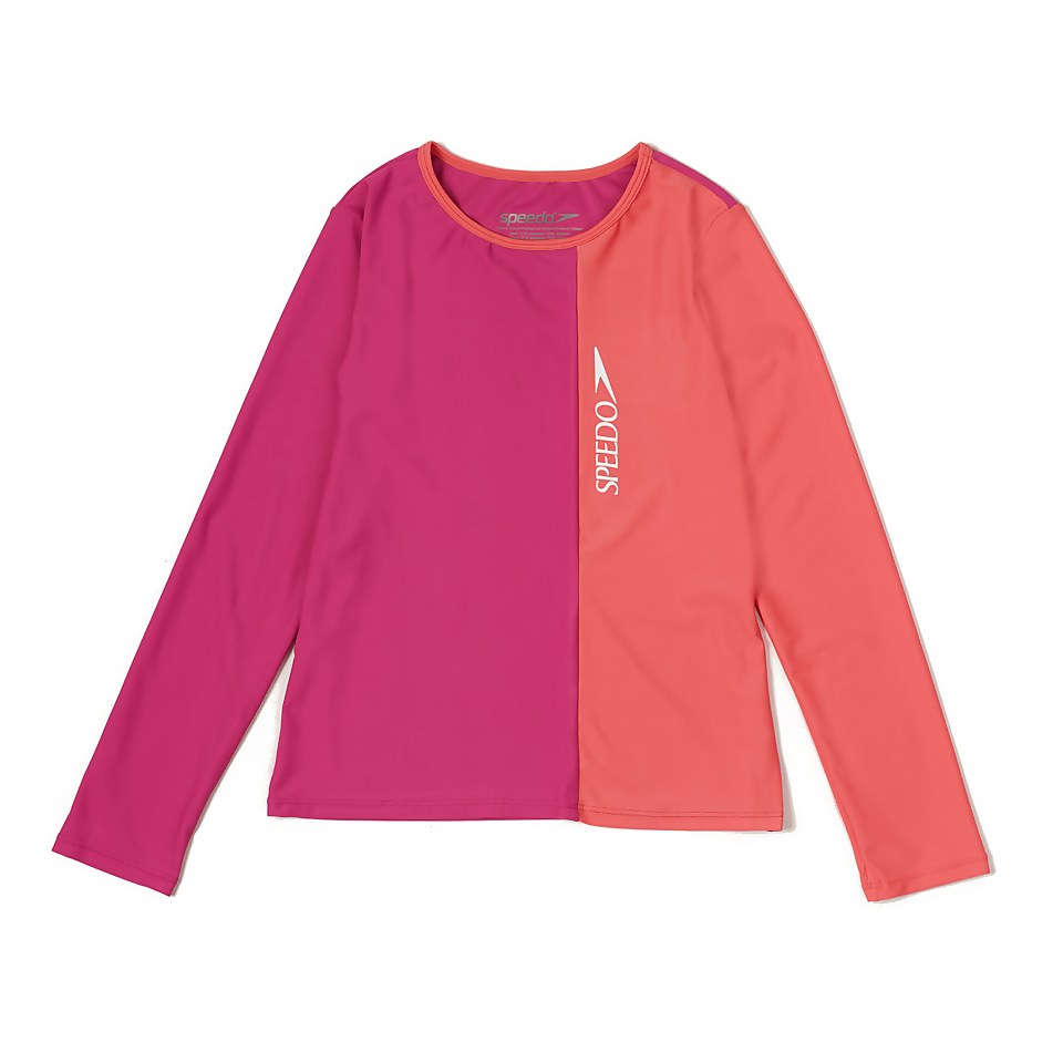 Girl's Long Sleeve Solid Blocked Logo Rashguard Purple