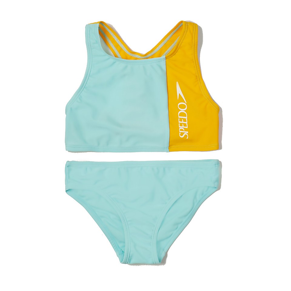 Girls Solid Blocked Bikini Green/Yellow