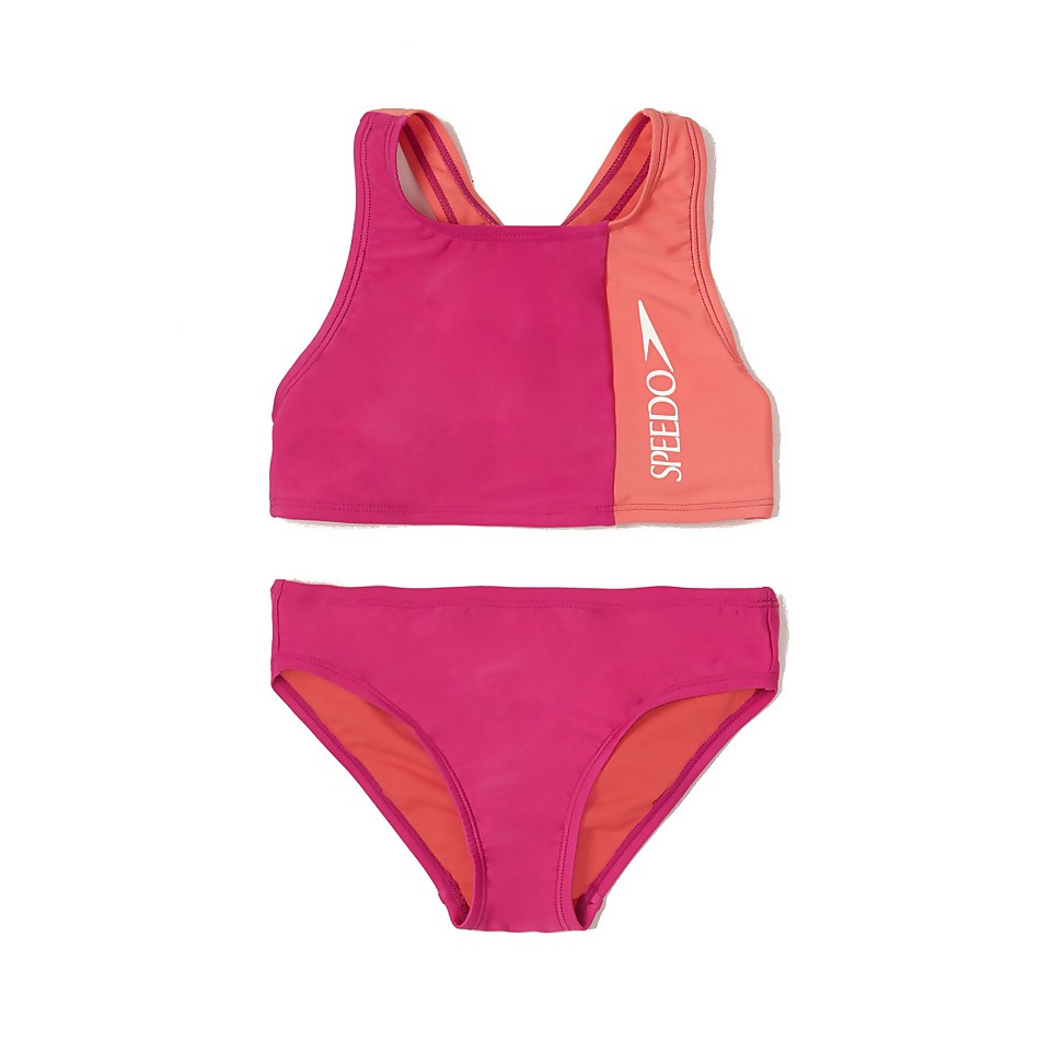 Girl's Solid Blocked Bikini Set Purple
