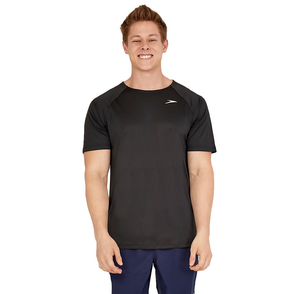 Men's Speedo Short Sleeve Training Swim Rashguard Black