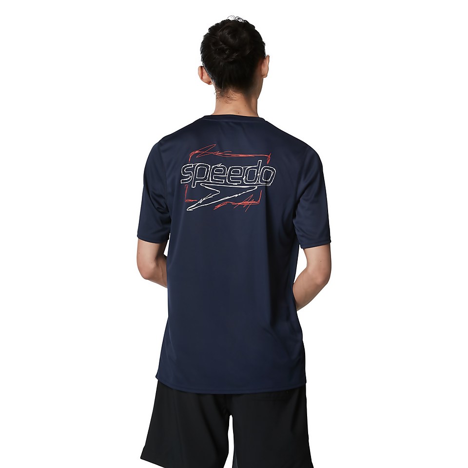 Men's Speedo Graphic Short Sleeve Swim Rashguard Navy