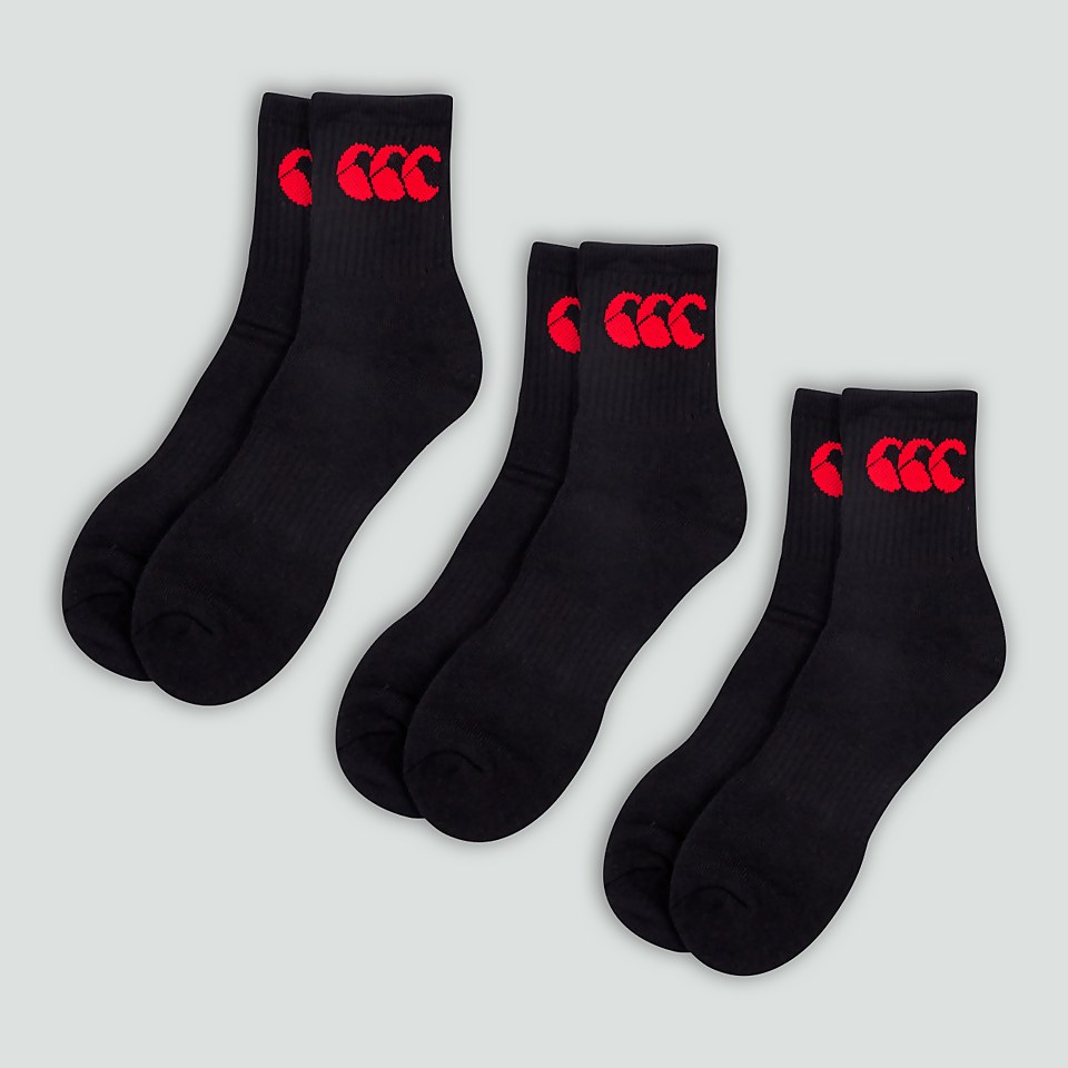 ADULT UNISEX CREW SOCK 3PK BLACK/RED