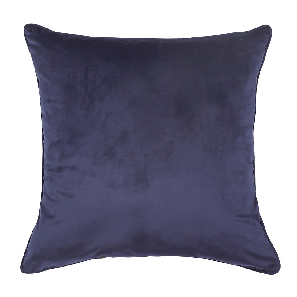 Large Plain Velvet Cushion Midnight Navy 58x58cm Homebase