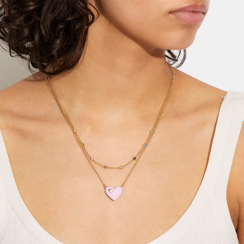 Coach Women's Enamel C Heart Double Chain Necklace - Gold/Pink Multi