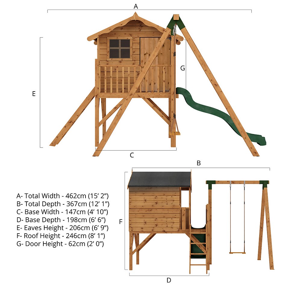 Country Living 5ft x 5ft Premium Hixon Tower Playhouse with Slide and