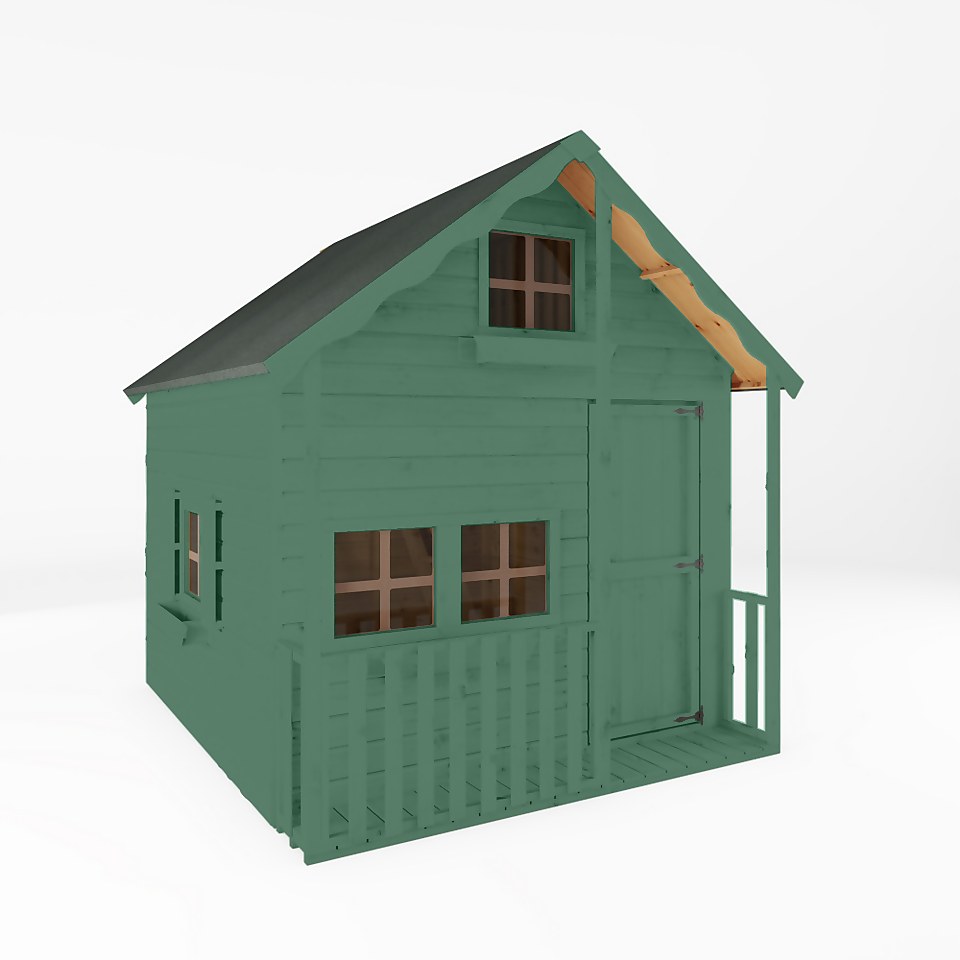 Country Living 7ft x 7ft Premium Sandon Double Storey Playhouse with Veranda Painted + Installation - Aurora Green
