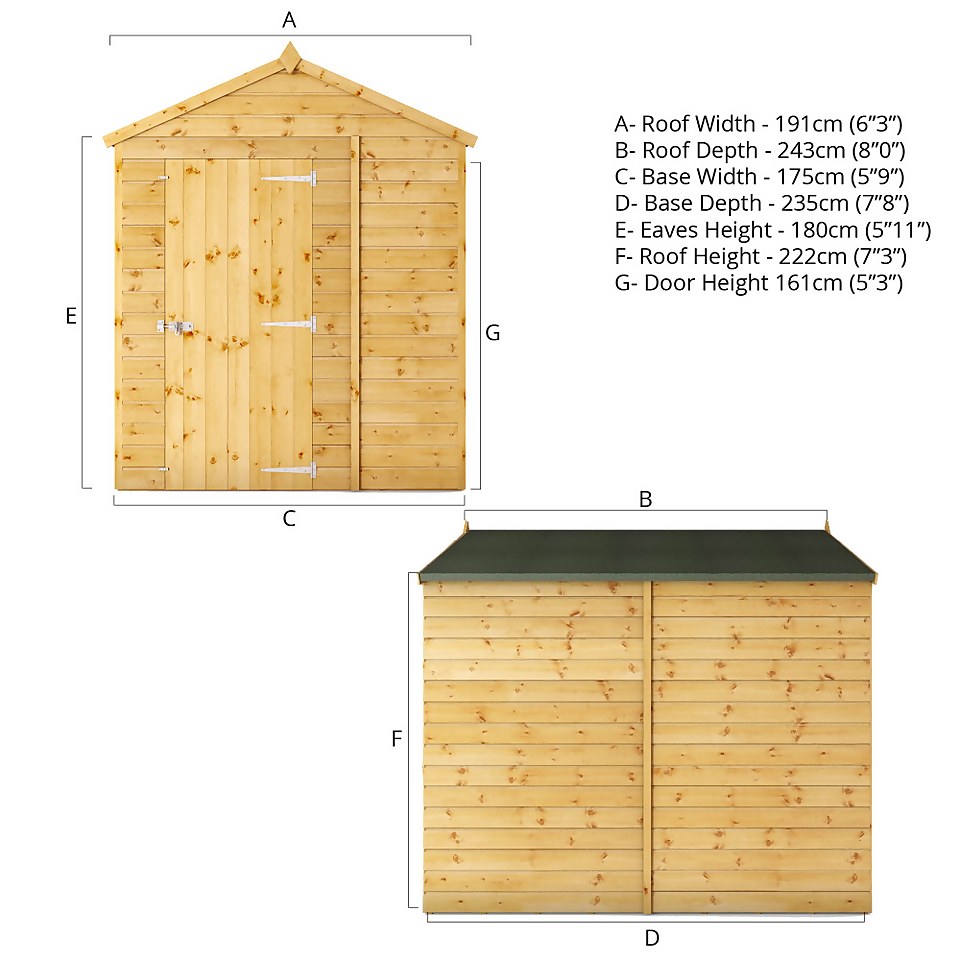 Mercia 8ft x 6ft Premium Windowless Shiplap Apex Shed - Including Installation