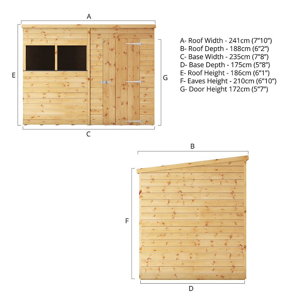 Mercia 8ft x 6ft Premium Shiplap Pent Shed - Including Installation
