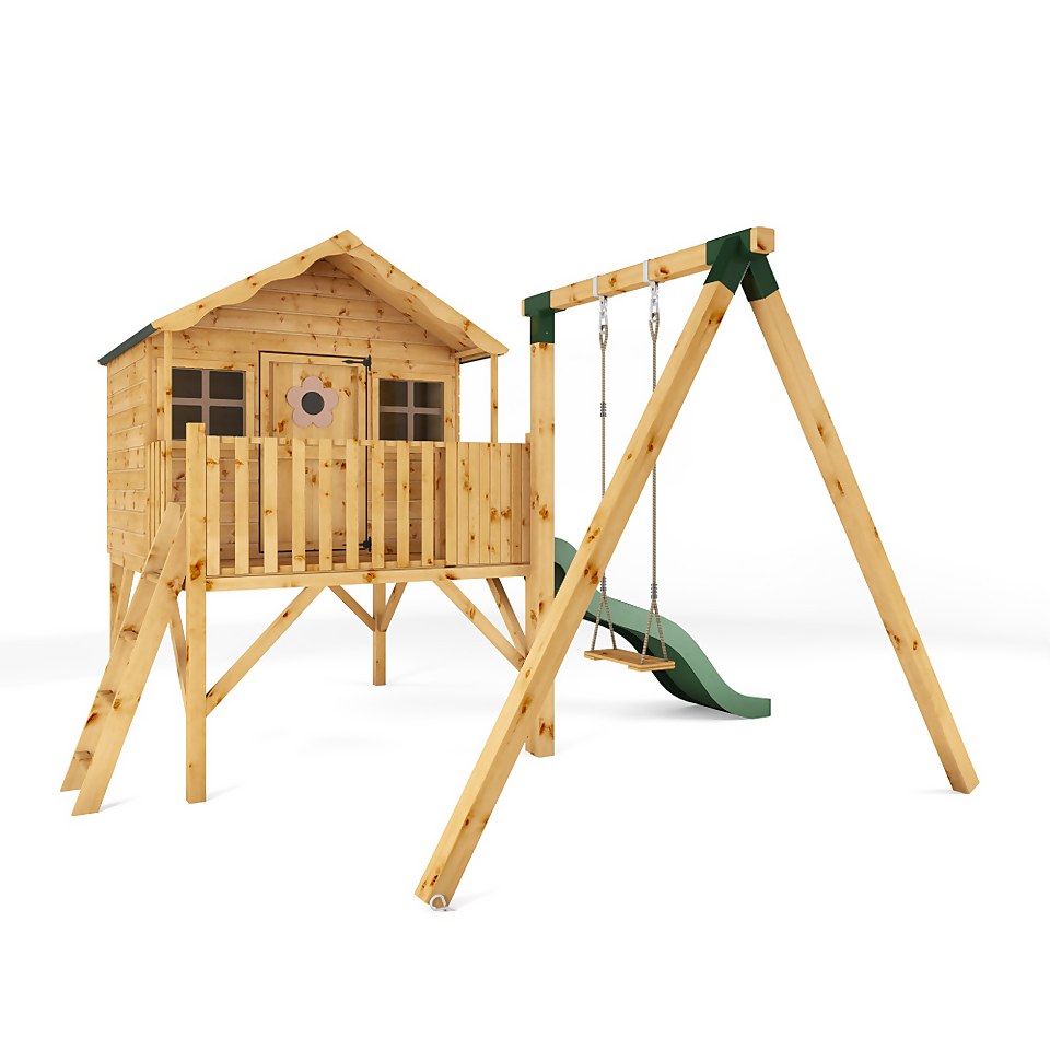 Mercia 5ft x 6ft Honeysuckle Wooden Playhouse with Slide Swing Natural Homebase