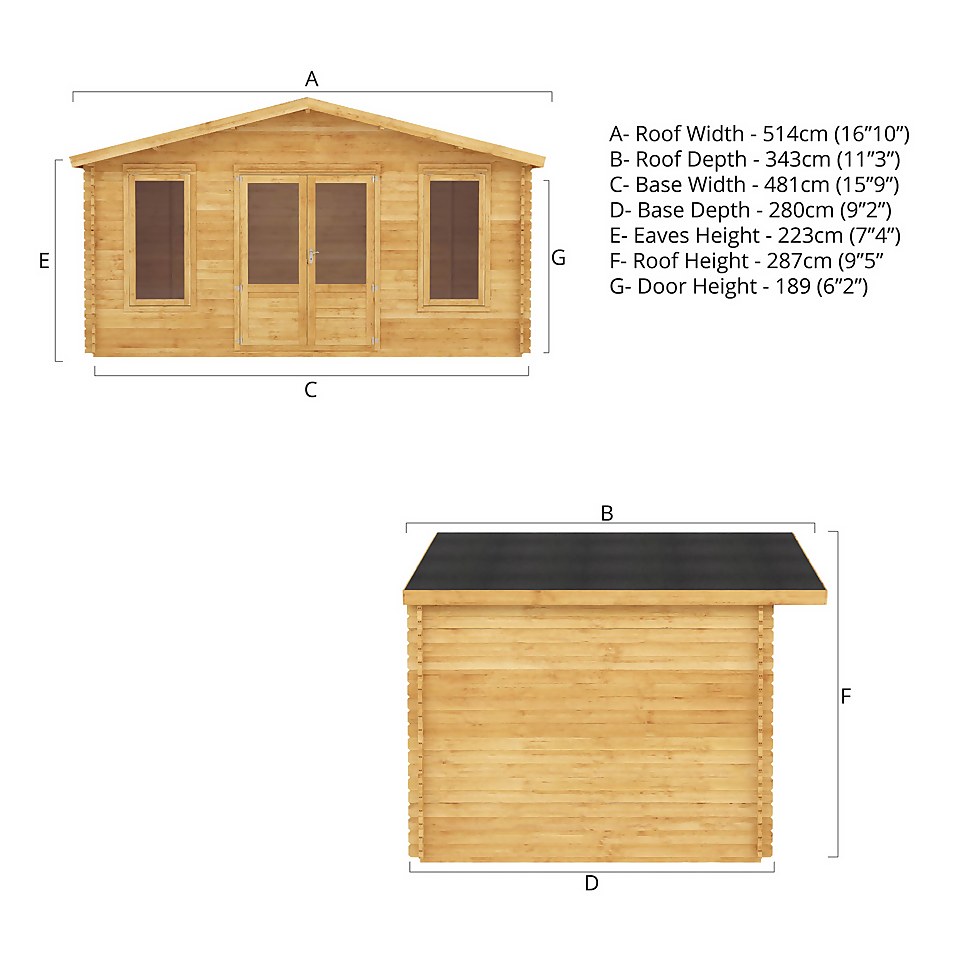 Mercia 5m x 3m Retreat Log Cabin 44mm