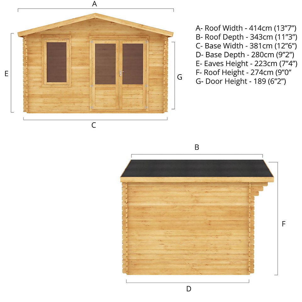 Mercia 4m x 3m Garden Retreat Log Cabin 44mm
