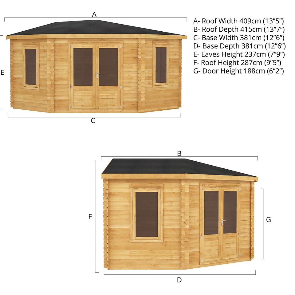 Mercia 4m x 4m Corner Log Cabin 28mm