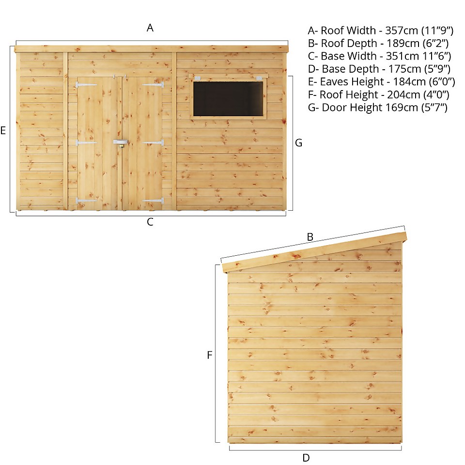Mercia 12ft x 6ft Premium Shiplap Pent Shed - Including Installation