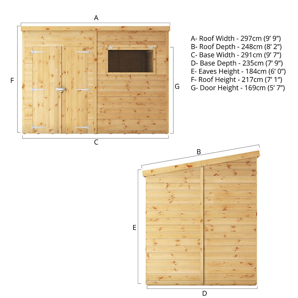 Mercia 10ft x 8ft Premium Shiplap Pent Shed - Including Installation