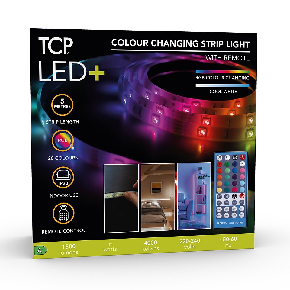 TCP LED Remote Strip Light - RGBW -5m