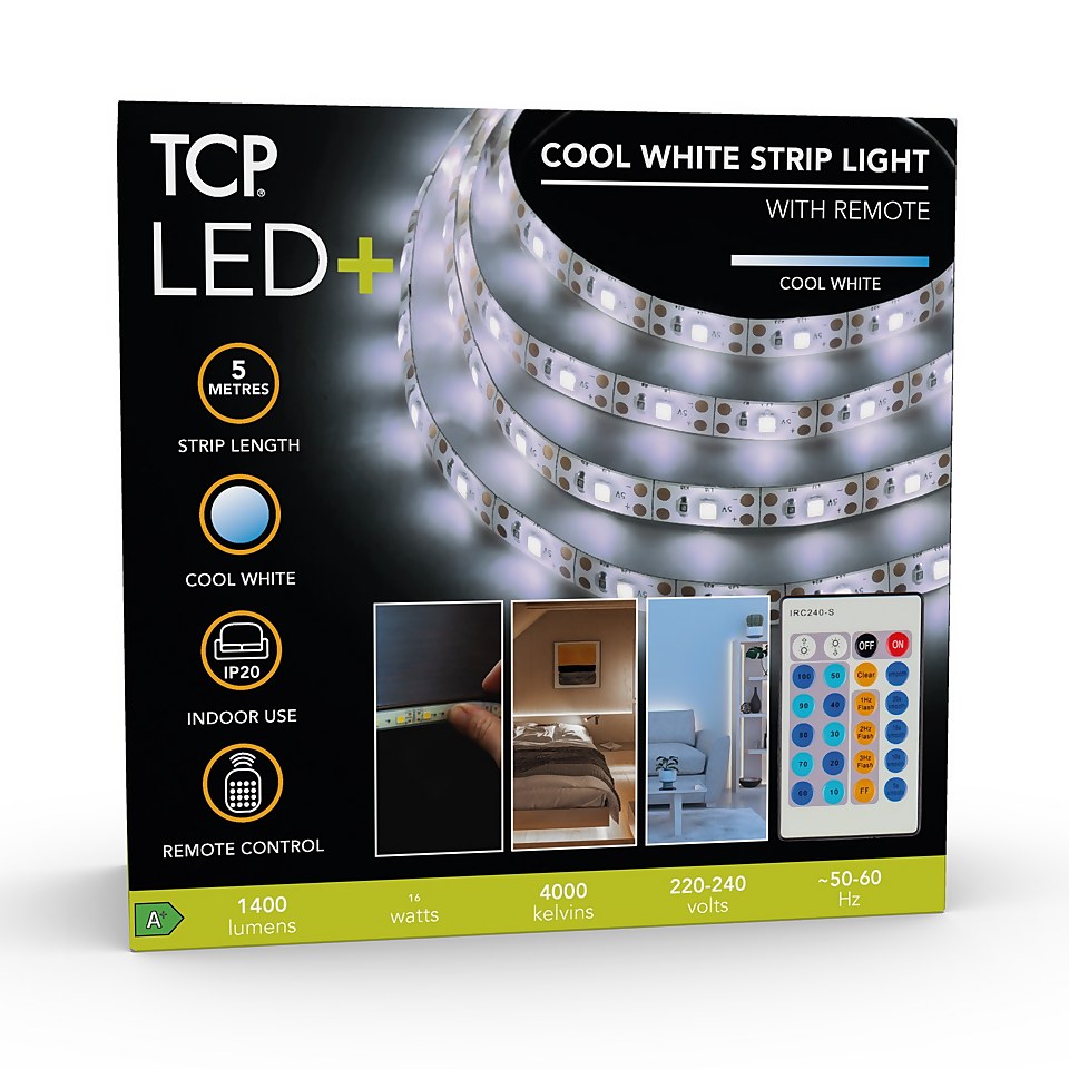 TCP LED Remote Strip Light - Cool White - 5m