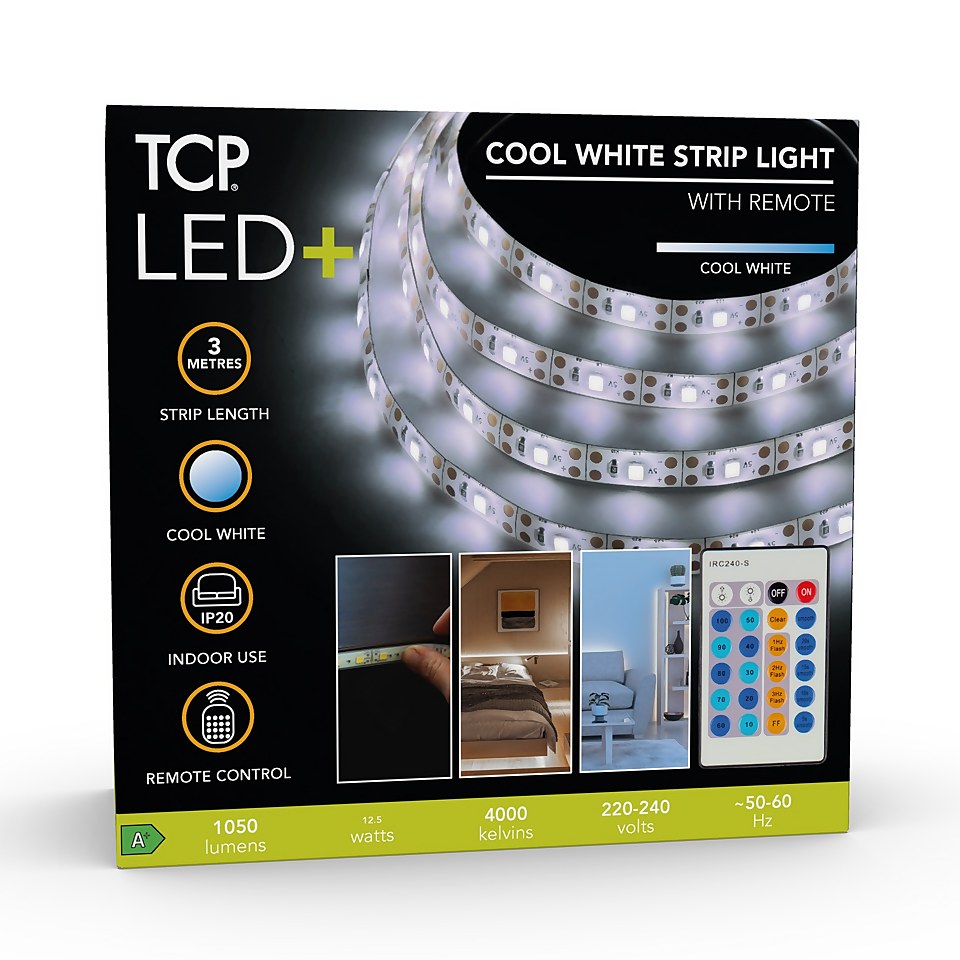 TCP LED Remote Strip Light - Cool White - 3m