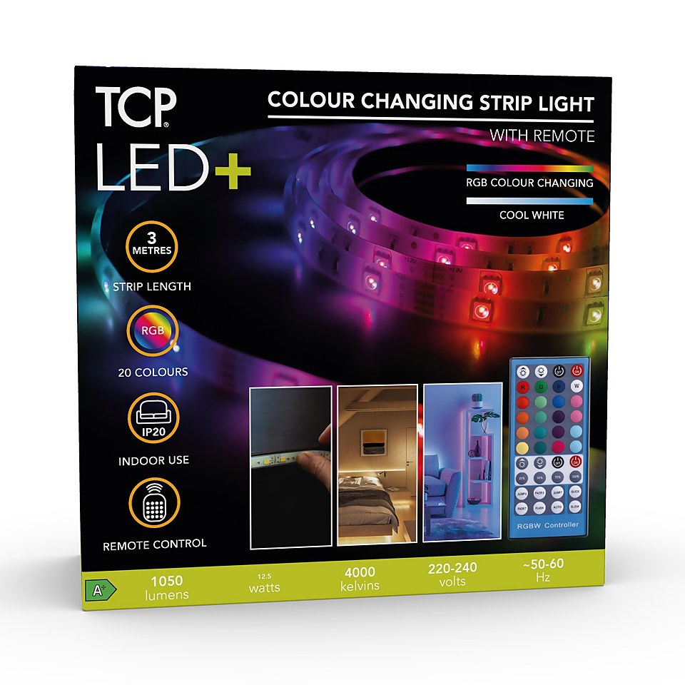 TCP LED Remote Strip Light - RGBW - 3m