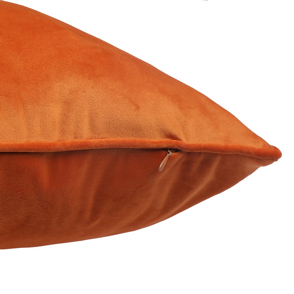 Large Plain Velvet Cushion - Tangerine - 58x58cm