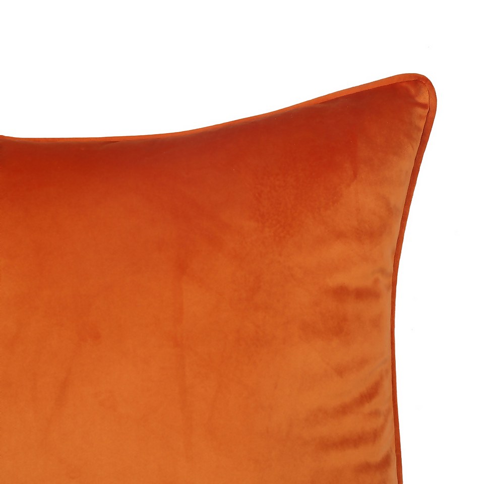 Large Plain Velvet Cushion - Tangerine - 58x58cm