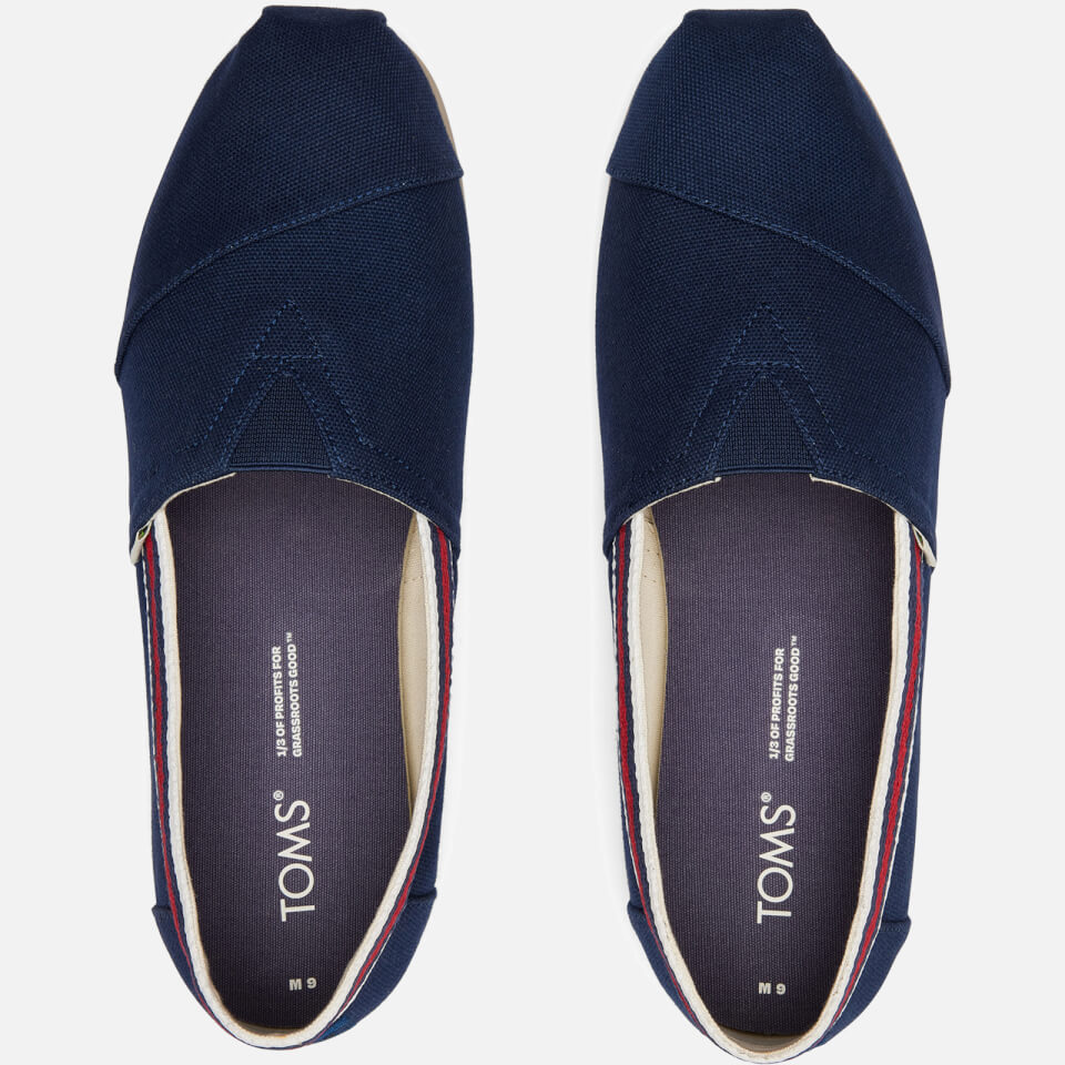 TOMS Men s Alpargata Vegan Canvas Pumps Navy Stripe Trim Allsole