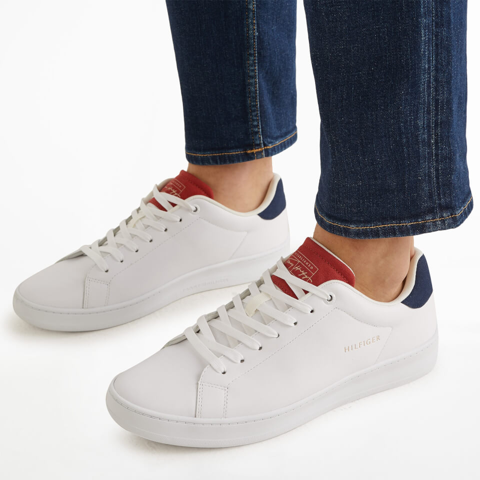 Tommy Hilfiger Men's Retro Court Leather Clean Cupsole Trainers - White ...