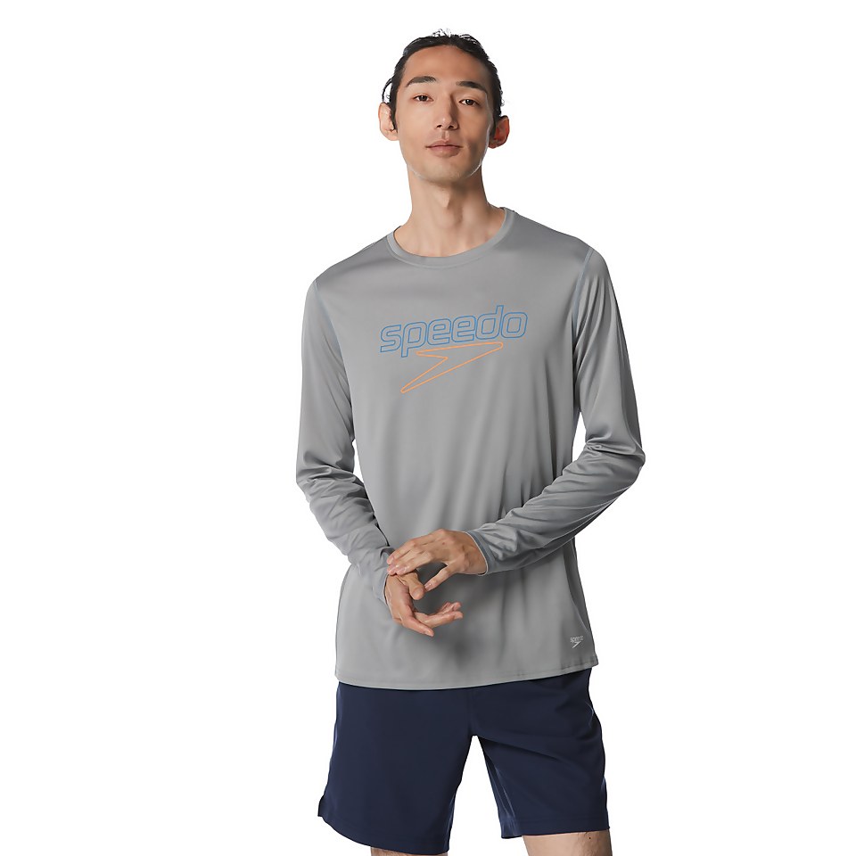 Men's Speedo Graphic Long Sleeve Swim Rashguard Gray